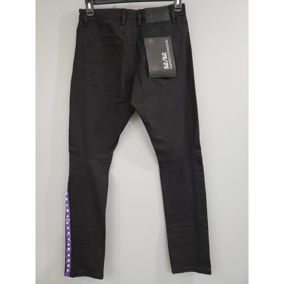 Mens Jeans Woolf Urban Style Size 32X32 Skinny BlacK Purple Hip Hop Rhinestone - Picture 5 of 7